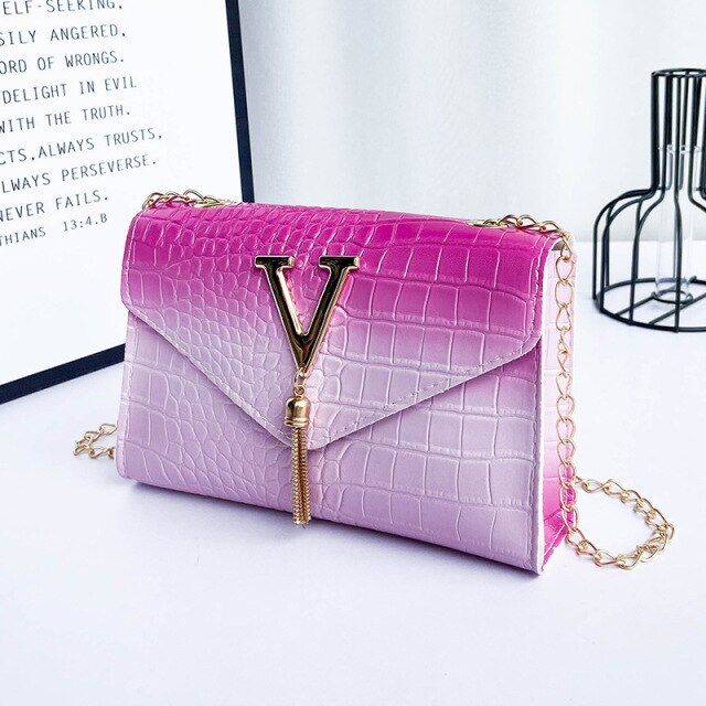 Ladies Coin Purse Crocodile Print Letter Tassels Gradient Color Small Crossbody Chain Shoulder Bag For Women Fashion Accessories