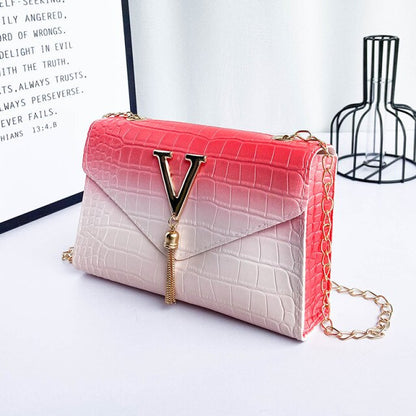 Ladies Coin Purse Crocodile Print Letter Tassels Gradient Color Small Crossbody Chain Shoulder Bag For Women Fashion Accessories