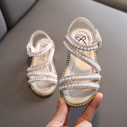 Girl Sandals Summer Fashion Kids Baby Girls Bling Rhinestone Princess Single Sandals For Little Big Girl's Shoes