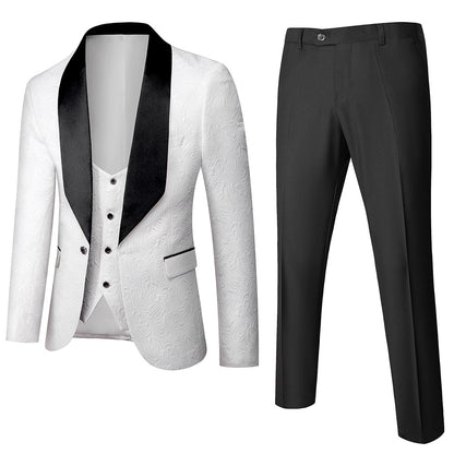 2021 New Banquet Costume Homme Slim Fit Wedding Dress Royal Smoking Jacket+Pant+Waistcoat Men Damask Jacquard Fabric Tuxedo