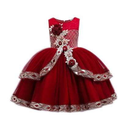 Western Style Girls' Stage Performance Dress Kid Wedding Flower Dress For 3 Yrs Baby Birthday Party Dress