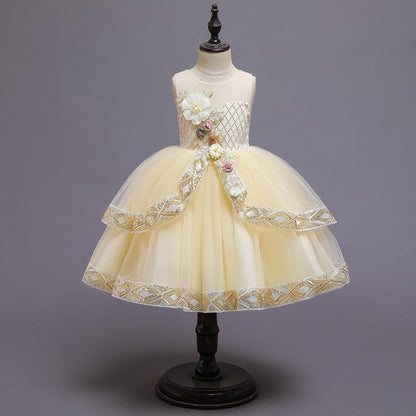 Western Style Girls' Stage Performance Dress Kid Wedding Flower Dress For 3 Yrs Baby Birthday Party Dress