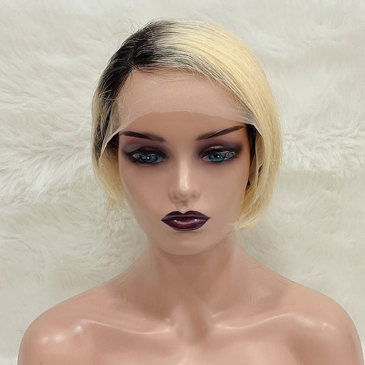 Pixie Cut Human Hair Wig Short Bob Straight Full Machine Made colored Ombre Blonde Wig Cheap Human Hair Wigs 613 Lace Front Wig