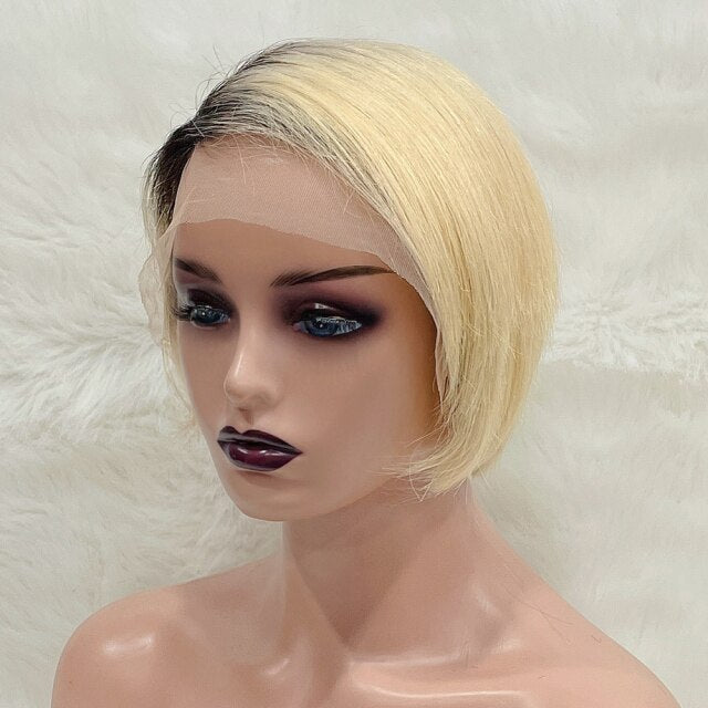 Pixie Cut Human Hair Wig Short Bob Straight Full Machine Made colored Ombre Blonde Wig Cheap Human Hair Wigs 613 Lace Front Wig