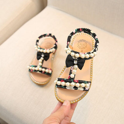 Girl Sandals Summer Fashion Kids Baby Girls Bling Rhinestone Princess Single Sandals Little Big Girl's Soft Shoes