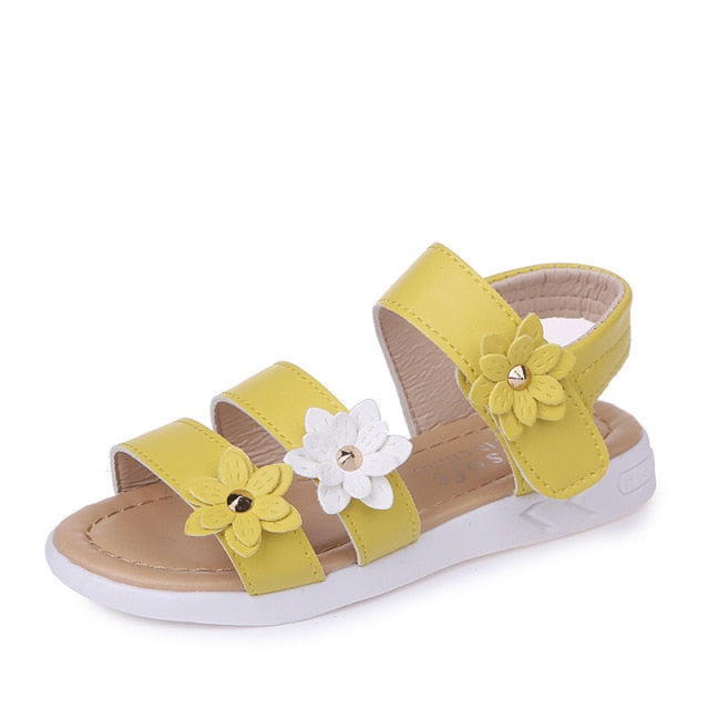 Girls Sandals Gladiator Flowers Sweet Soft Children's Beach Shoes Kids Summer Floral Sandals Princess Fashion Cute High Quality