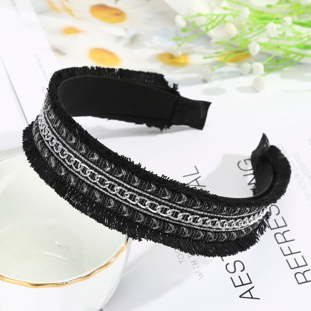 Sequins Crystal Pearl Knot Headband For Women Wide Bow Hairbands Bohemia Chain Hair Accessories Flower Hair Bands Hoop Headdress