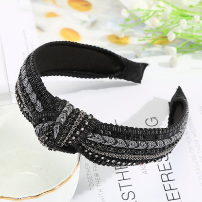 Sequins Crystal Pearl Knot Headband For Women Wide Bow Hairbands Bohemia Chain Hair Accessories Flower Hair Bands Hoop Headdress