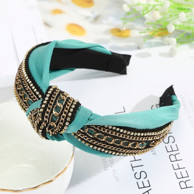 Sequins Crystal Pearl Knot Headband For Women Wide Bow Hairbands Bohemia Chain Hair Accessories Flower Hair Bands Hoop Headdress