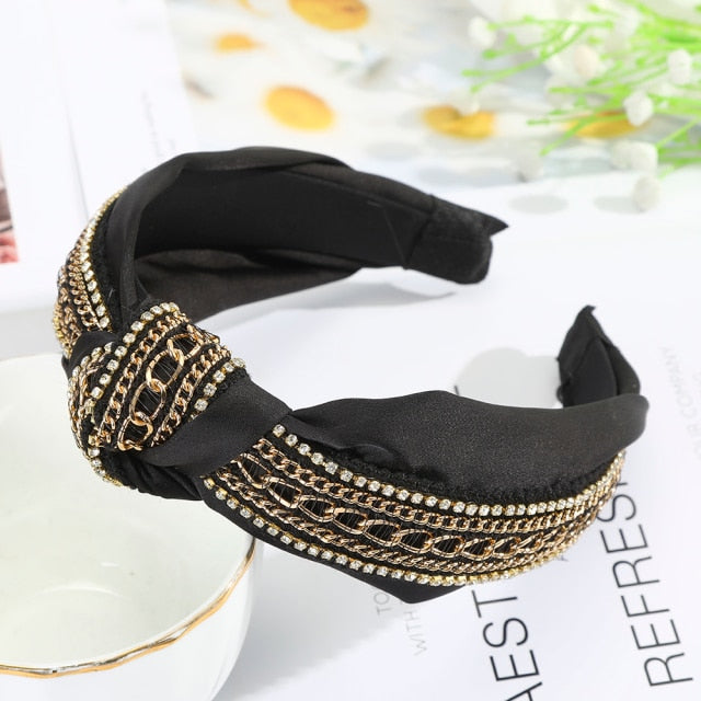 Sequins Crystal Pearl Knot Headband For Women Wide Bow Hairbands Bohemia Chain Hair Accessories Flower Hair Bands Hoop Headdress