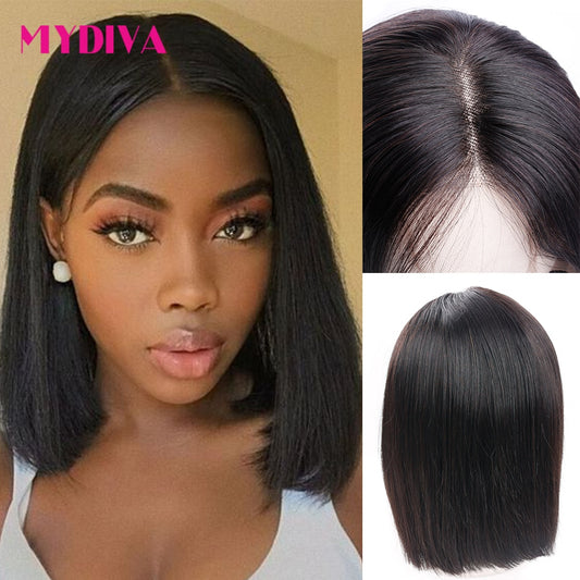 Glueless Brazilian Straight Short Bob Wigs Human Hair 5x1 T Part Lace Wigs For Black Women 150% Density Middle Part Remy Wig