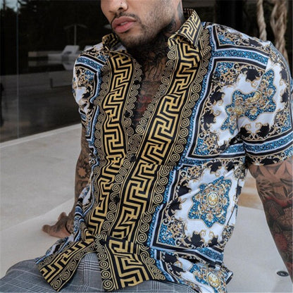 2021 Hot Sale European American Men&#39;s Clothing Casual Fashion Printed Shirt Single-Breasted Cardigan Short Sleeve Shirt Men