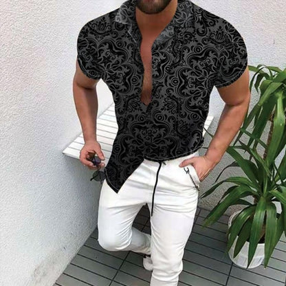 2021 Hot Sale European American Men&#39;s Clothing Casual Fashion Printed Shirt Single-Breasted Cardigan Short Sleeve Shirt Men