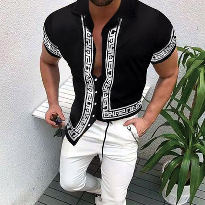 2021 Hot Sale European American Men&#39;s Clothing Casual Fashion Printed Shirt Single-Breasted Cardigan Short Sleeve Shirt Men