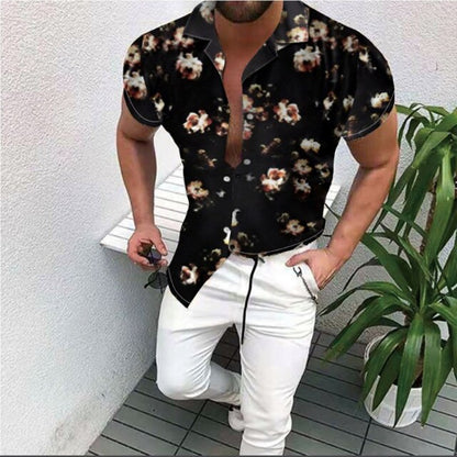 2021 Hot Sale European American Men&#39;s Clothing Casual Fashion Printed Shirt Single-Breasted Cardigan Short Sleeve Shirt Men