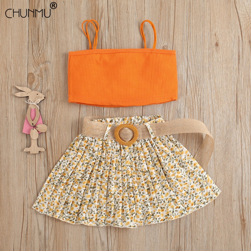 Girls Clothing Sets 2022 Spring Summer Girls Flower Knitted Suit Kids Clothing Top Pleated Skirt Outfit for Baby Girls Clothes