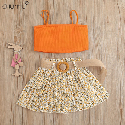 Girls Clothing Sets 2022 Spring Summer Girls Flower Knitted Suit Kids Clothing Top Pleated Skirt Outfit for Baby Girls Clothes