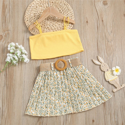 Girls Clothing Sets 2022 Spring Summer Girls Flower Knitted Suit Kids Clothing Top Pleated Skirt Outfit for Baby Girls Clothes