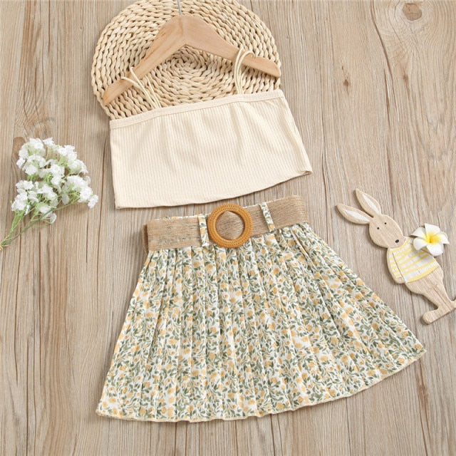 Girls Clothing Sets 2022 Spring Summer Girls Flower Knitted Suit Kids Clothing Top Pleated Skirt Outfit for Baby Girls Clothes