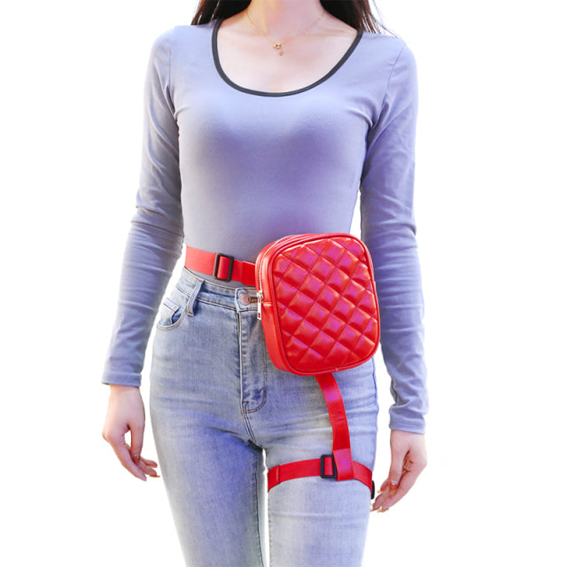 BQ Fashion INS Hot Trendy Stylish Women Waist Leg Belt Leather Cool Girl Bag Fanny Pack For Outdoor Hiking Motorcycle