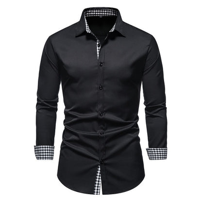 PARKLEES 2021 Autumn Plaid Patchwork Formal Shirts for Men Slim Long Sleeve White Button Up Shirt Dress Business Office Camisas