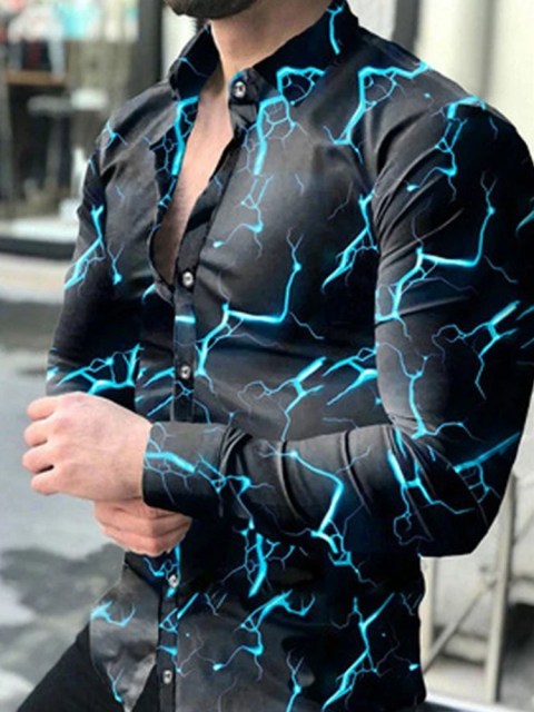 2022 New Men Fashion Shirts Digital Printing Casual Long Sleeve Spring Shirt Turn-down Collar Buttoned chemise Men&#39;s Streetwear