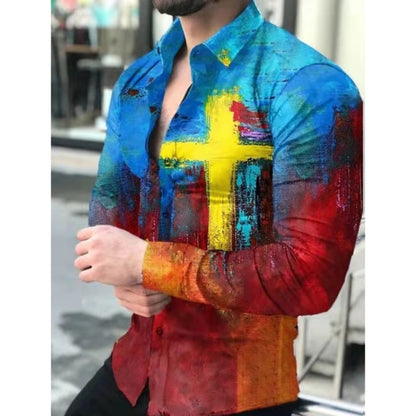 2022 New Men Fashion Shirts Digital Printing Casual Long Sleeve Spring Shirt Turn-down Collar Buttoned chemise Men&#39;s Streetwear