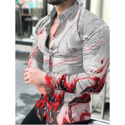 2022 New Men Fashion Shirts Digital Printing Casual Long Sleeve Spring Shirt Turn-down Collar Buttoned chemise Men&#39;s Streetwear