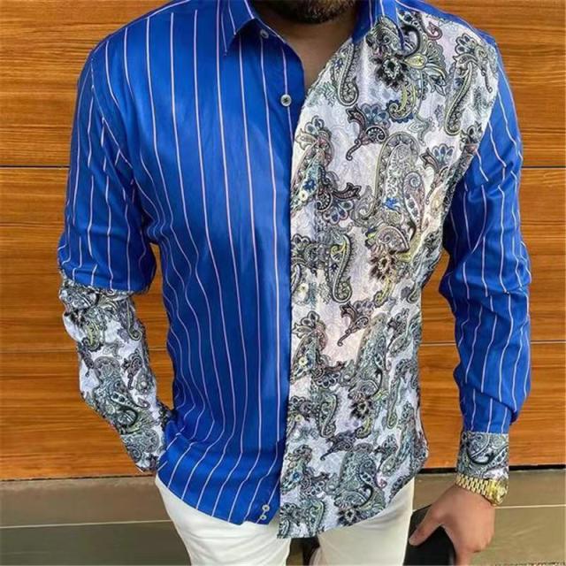 2022 New Men Fashion Shirts Digital Printing Casual Long Sleeve Spring Shirt Turn-down Collar Buttoned chemise Men&#39;s Streetwear