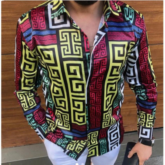 2022 New Men Fashion Shirts Digital Printing Casual Long Sleeve Spring Shirt Turn-down Collar Buttoned chemise Men&#39;s Streetwear