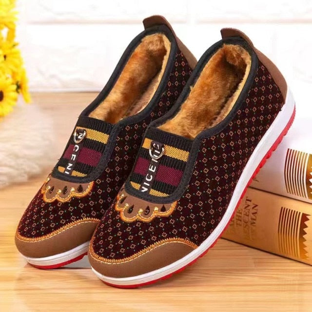 New Style Old Beijing Cloth Shoes Women&#39;s Soft Non-Slip Middle-Gged Leisure Flat Bottom Mom Shoes Female