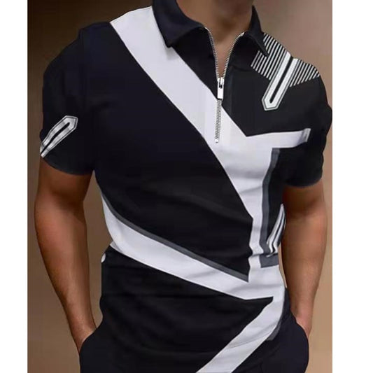 Men Polo Shirts Summer High Quality Casual Daily Short Sleeve Striped Mens T Shirts Fashion Lapel Patchwork Polo Shirts