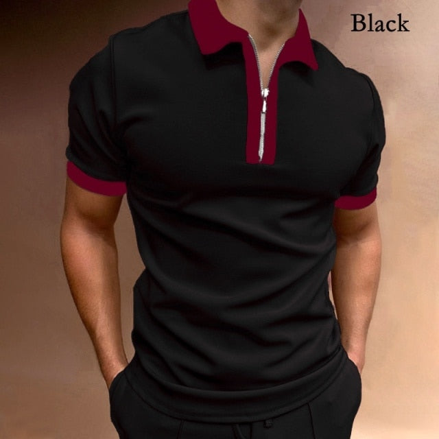 Men Polo Shirts Summer High Quality Casual Daily Short Sleeve Striped Mens T Shirts Fashion Lapel Patchwork Polo Shirts