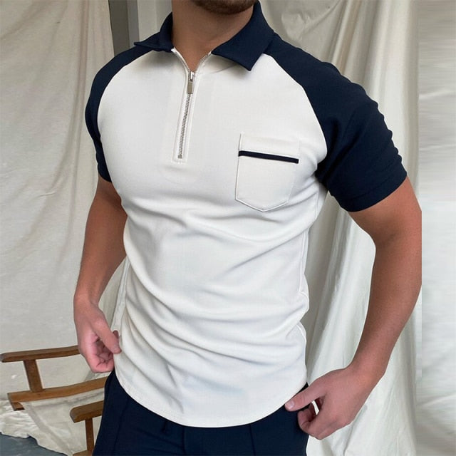 Men Polo Shirts Summer High Quality Casual Daily Short Sleeve Striped Mens T Shirts Fashion Lapel Patchwork Polo Shirts