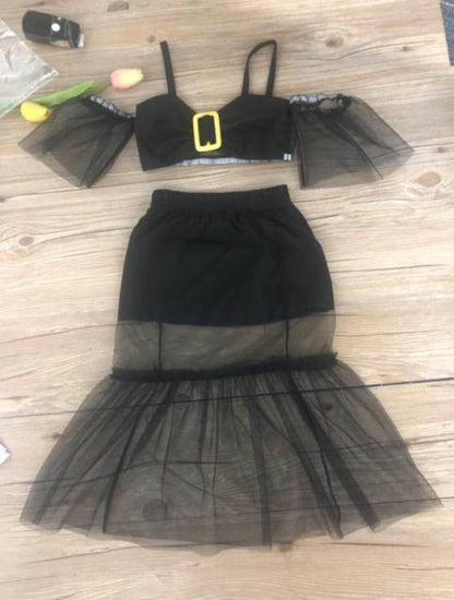 3Pcs Summer Girl Baby Kids Clothes Off-shoulder Ruffles T-shirt Top Shorts Princess Belt Skirt Party Outfits Hot Sale 1-5T