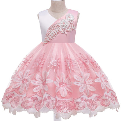 Embroidery Silk Princess Dress for Baby Girl Flower Elegant Girls Dresses Winter Party Christmas Halloween Kids Dresses Clothes