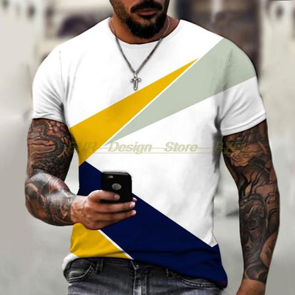 Men&#39;s T-shirt Trendy New Design Line Color Art 3D Printing Street Fashion Sportsman Loose Casual Simple Style Oversize 6XL