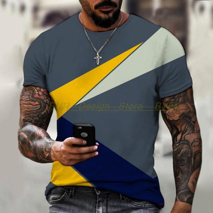 Men&#39;s T-shirt Trendy New Design Line Color Art 3D Printing Street Fashion Sportsman Loose Casual Simple Style Oversize 6XL