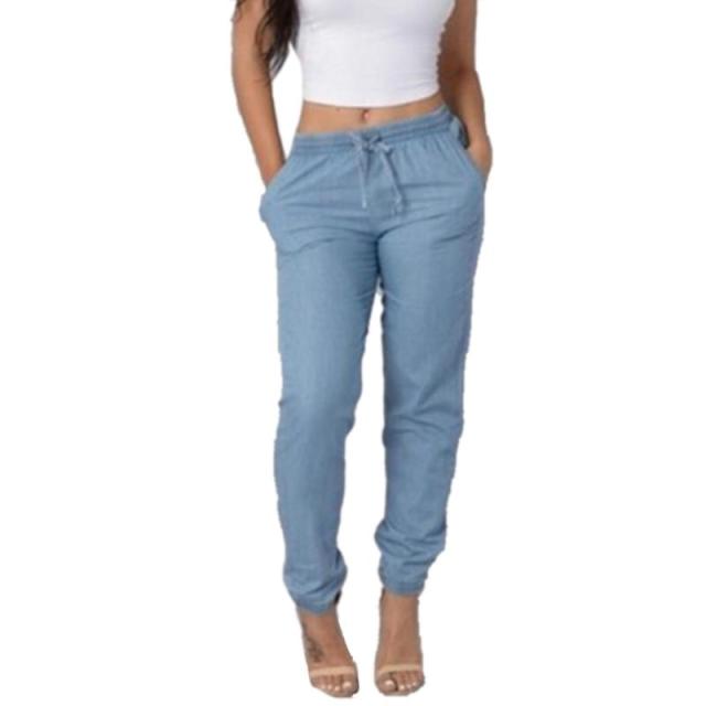 High Waist Jeans Women Drawstring Denim Pants Women Clothing Over Size Casual Pants Blue Retro Denim Trousers Casual Jeans Women