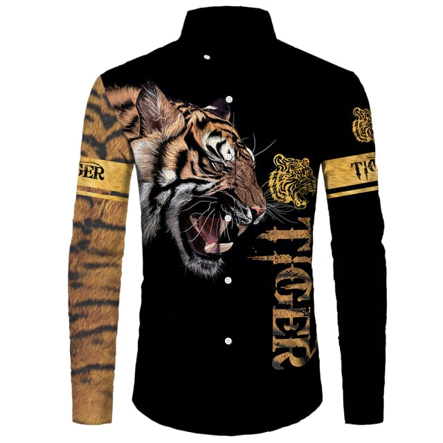 3D Tiger Lion Print Shirt Men Fashion All Printed Harajuku Streetwear Unisex Casual Buttons Shirt Tops