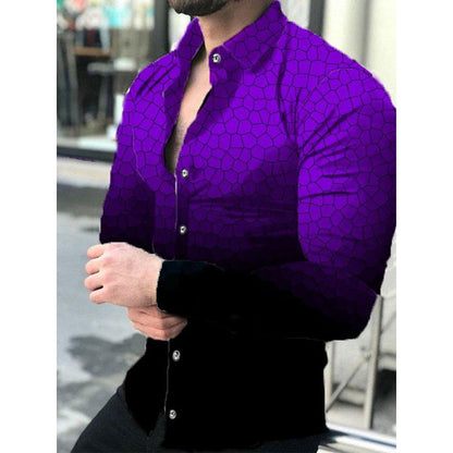 Fashion Men Shirts Turn-down Collar Buttoned Shirt Casual Designer Gradient Print Long Sleeve Tops Men&#39;s Clothing Prom Cardigan