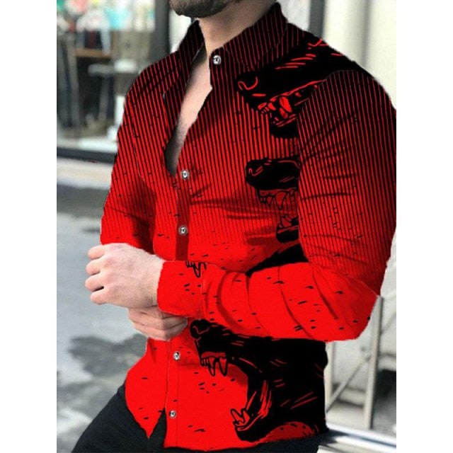 Fashion Men Shirts Turn-down Collar Buttoned Shirt Casual Designer Gradient Print Long Sleeve Tops Men&#39;s Clothing Prom Cardigan