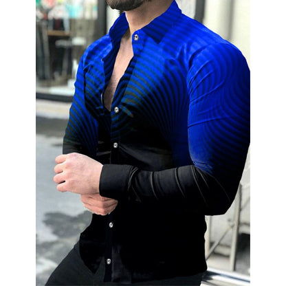 Fashion Men Shirts Turn-down Collar Buttoned Shirt Casual Designer Gradient Print Long Sleeve Tops Men&#39;s Clothing Prom Cardigan