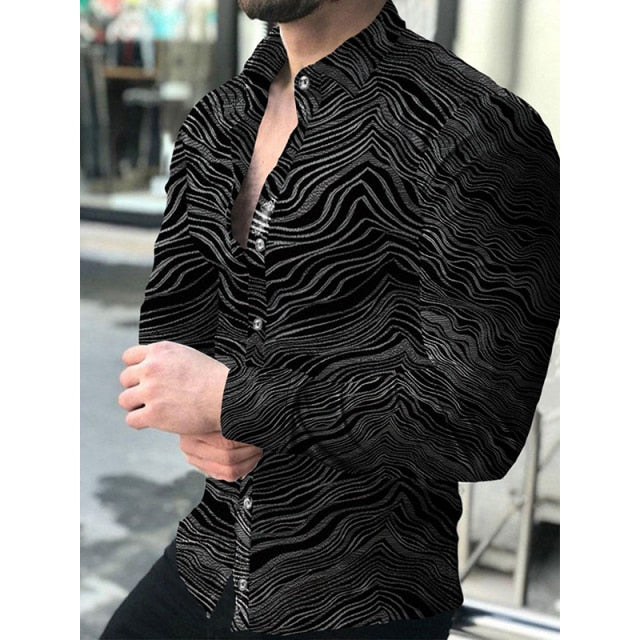 Fashion Men Shirts Turn-down Collar Buttoned Shirt Casual Designer Gradient Print Long Sleeve Tops Men&#39;s Clothing Prom Cardigan