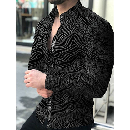 Fashion Men Shirts Turn-down Collar Buttoned Shirt Casual Designer Gradient Print Long Sleeve Tops Men&#39;s Clothing Prom Cardigan