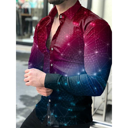 Fashion Men Shirts Turn-down Collar Buttoned Shirt Casual Designer Gradient Print Long Sleeve Tops Men&#39;s Clothing Prom Cardigan