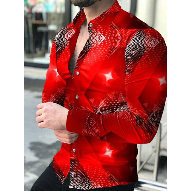 Fashion Men Shirts Turn-down Collar Buttoned Shirt Casual Designer Gradient Print Long Sleeve Tops Men&#39;s Clothing Prom Cardigan