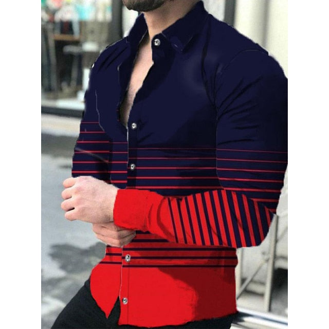 Fashion Men Shirts Turn-down Collar Buttoned Shirt Casual Designer Gradient Print Long Sleeve Tops Men&#39;s Clothing Prom Cardigan