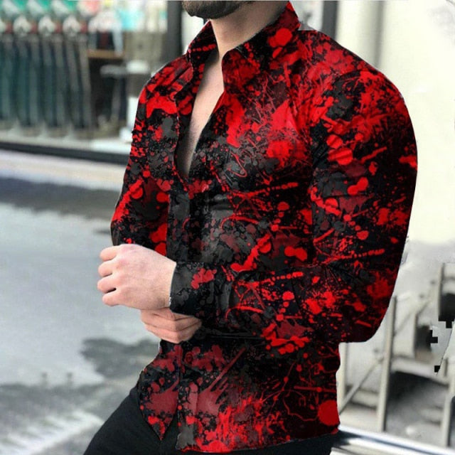 Fashion Men Shirts Turn-down Collar Buttoned Shirt Casual Designer Gradient Print Long Sleeve Tops Men&#39;s Clothing Prom Cardigan