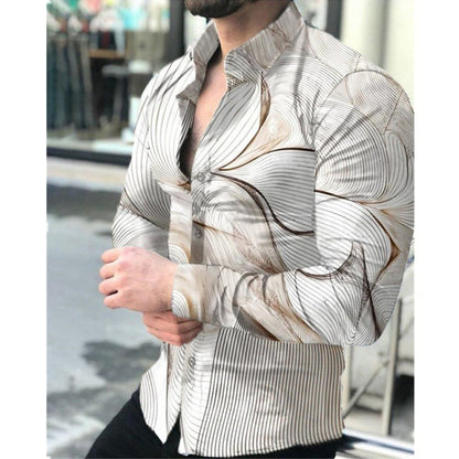 Fashion Men Shirts Turn-down Collar Buttoned Shirt Casual Designer Gradient Print Long Sleeve Tops Men&#39;s Clothing Prom Cardigan